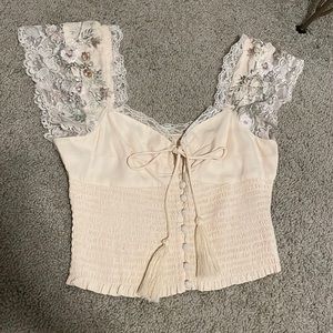 Free People Floral Cropped Blouse